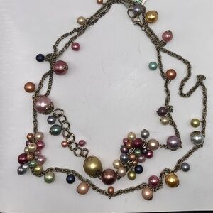 Vintage Y2K Costume Necklace Multicolor Beads w Goldtone accents and chain